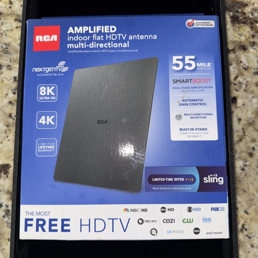 RCA Amplified IndoorFlat HDTV MultiDirectional Antenna 360 Degree ANT1560E1(5459